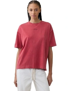 French Short Sleeve Vintage Oversized Tee in Red