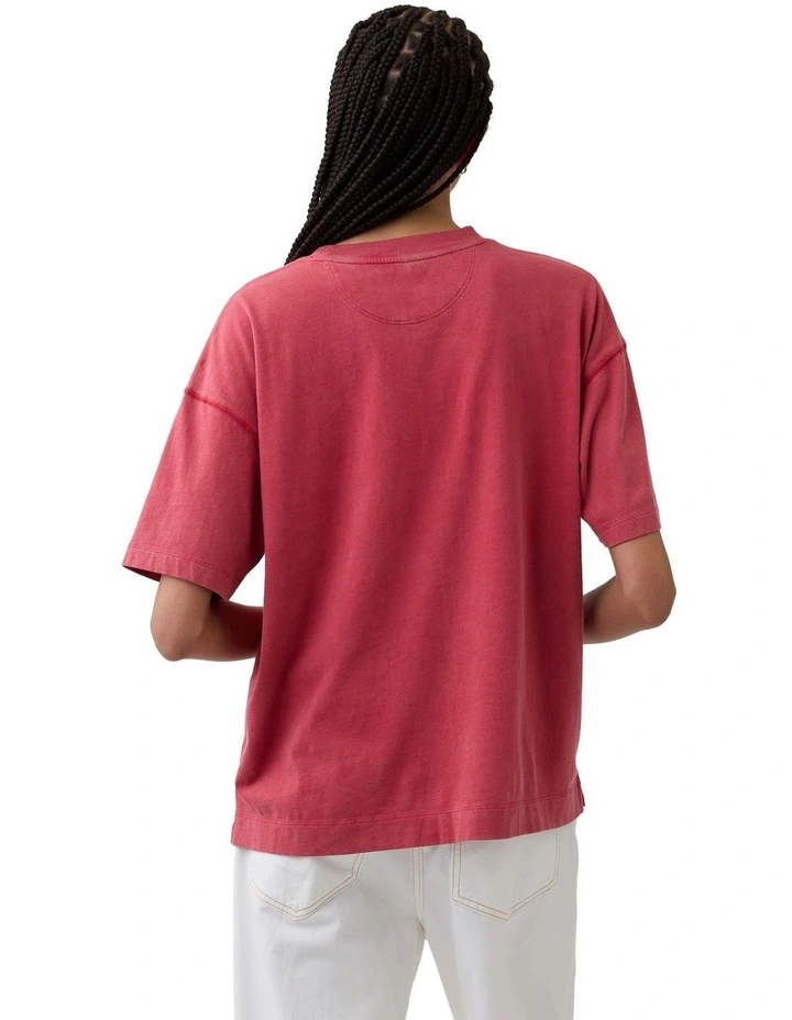 French Short Sleeve Vintage Oversized Tee in Red image 2