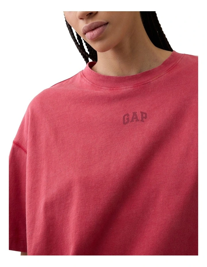 French Short Sleeve Vintage Oversized Tee in Red image 3