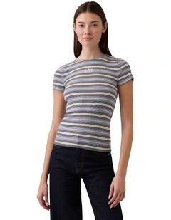 Frch Short Sleeve Modal 2X2 Logo Tee in Blue