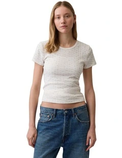Pointelle Crewneck T-shirt in White