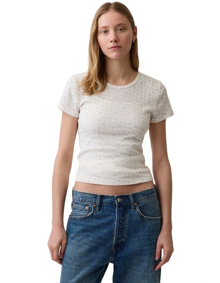 Pointelle Crewneck T-shirt in White image 1