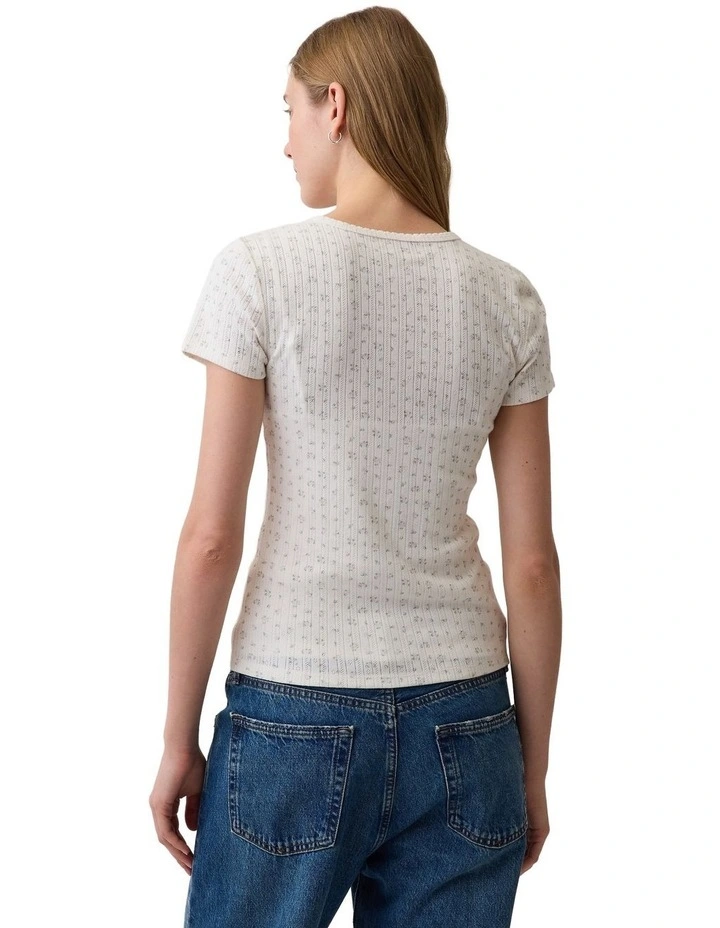 Pointelle Crewneck T-shirt in White image 2