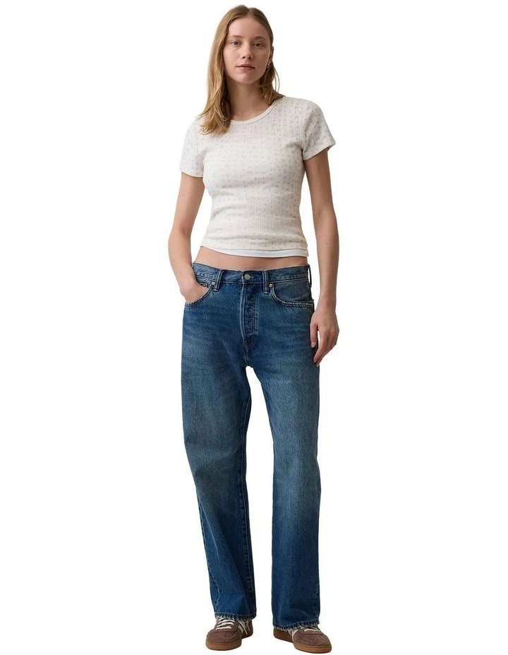 Pointelle Crewneck T-shirt in White image 3