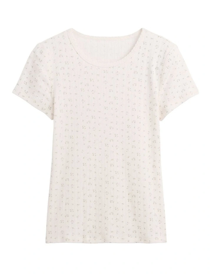 Pointelle Crewneck T-shirt in White image 4