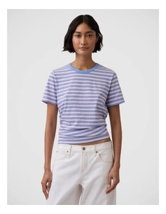 Organic Cotton Vintage Soft T-Shirt in Blue and Red Stripe