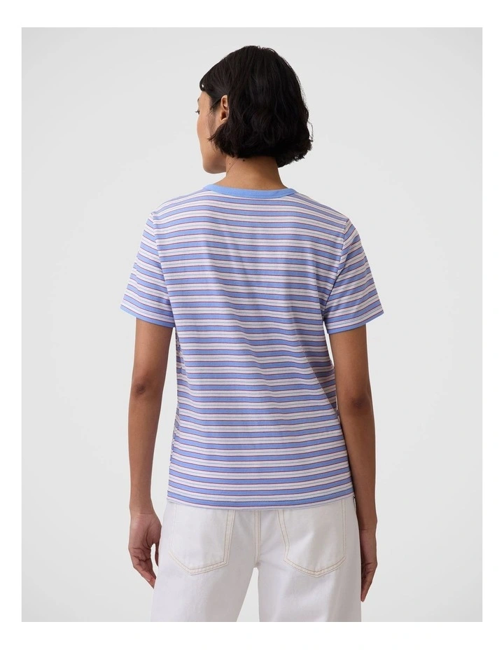 Organic Cotton Vintage Soft T-Shirt in Blue and Red Stripe image 2