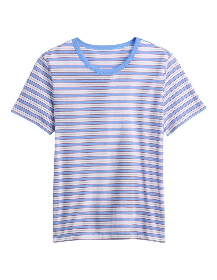 Organic Cotton Vintage Soft T-Shirt in Blue and Red Stripe image 5