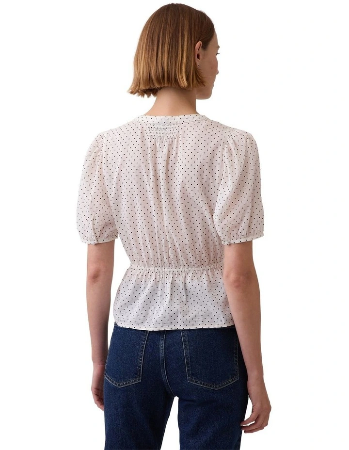 Elbow Sleeve Tie Waist Top in Cream image 2