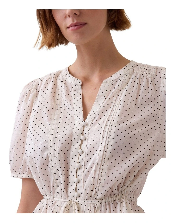 Elbow Sleeve Tie Waist Top in Cream image 3