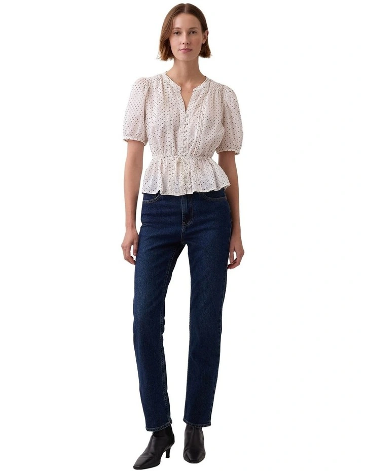 Elbow Sleeve Tie Waist Top in Cream image 4