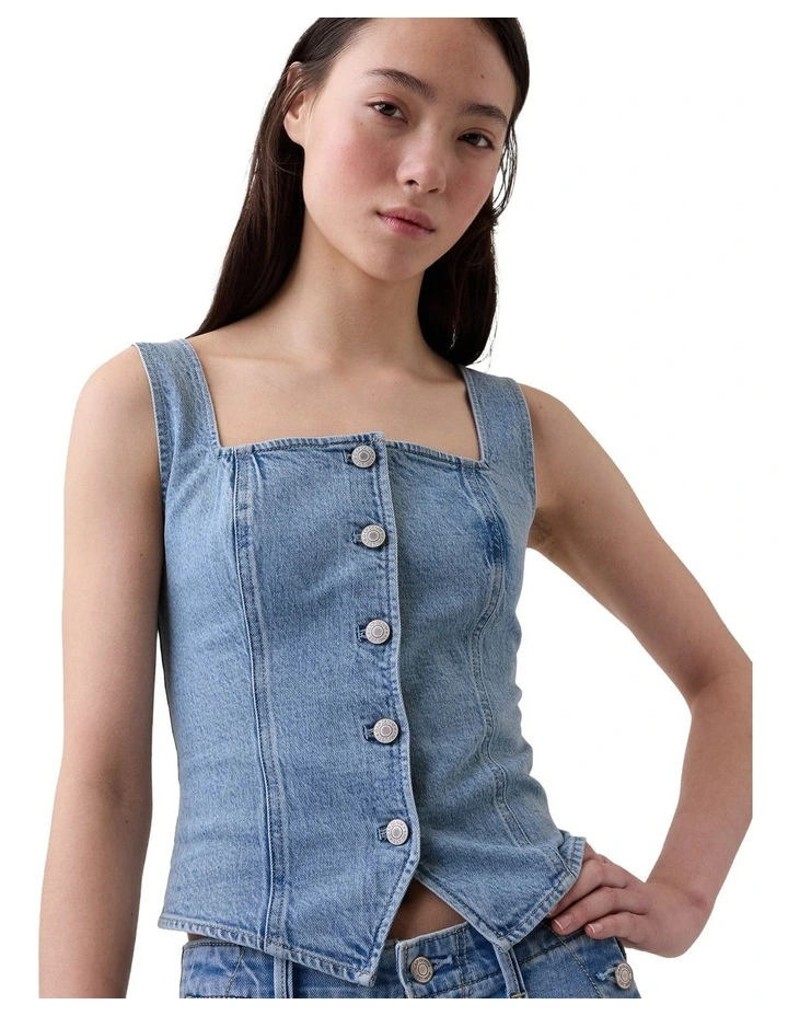Sleeveless Corset Top in Blue image 3