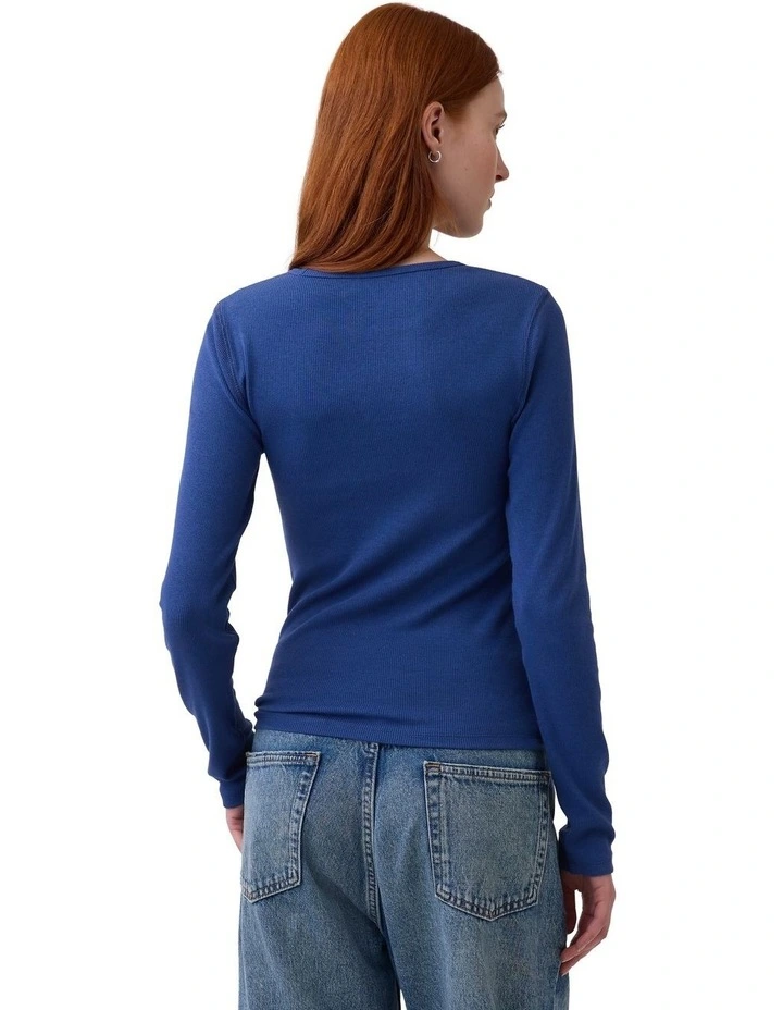 Long Sleeves Modal Ribbed Crew T-shirt 2x2 in Blue Track image 2