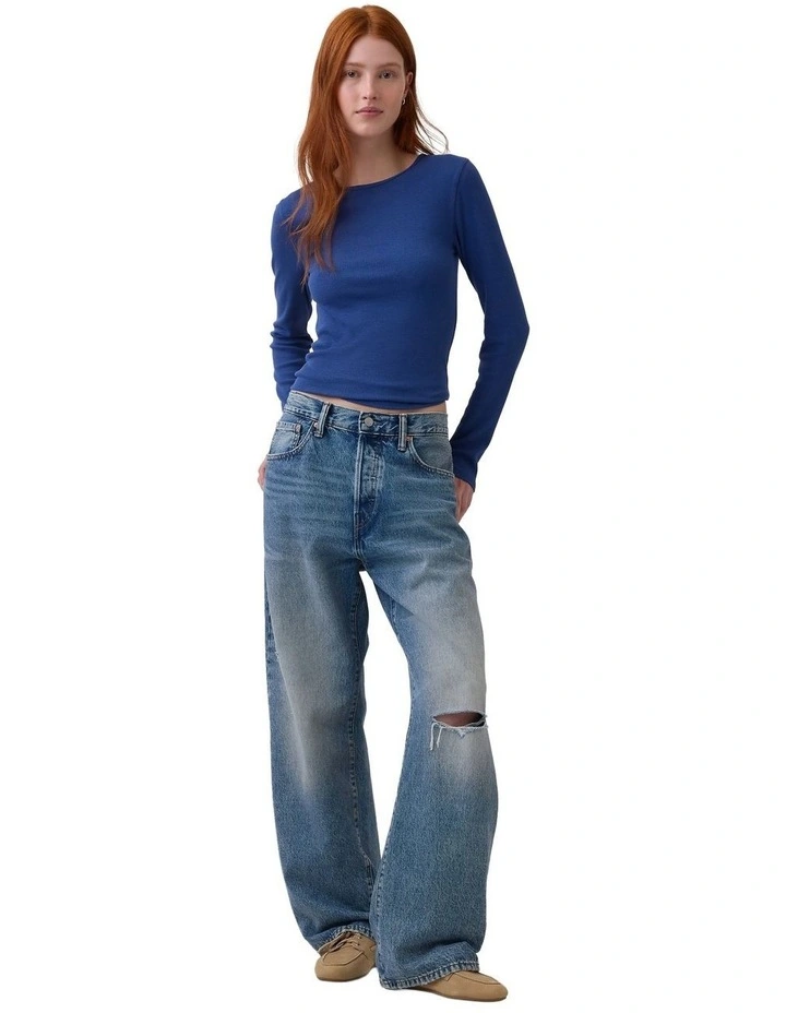 Long Sleeves Modal Ribbed Crew T-shirt 2x2 in Blue Track image 3