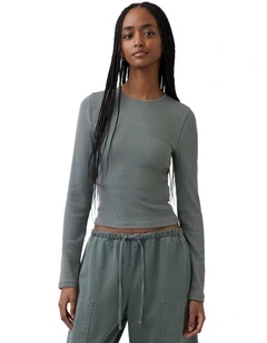 Long Sleeves Modal Rib Crew T-shirt 2 x 2 in Vintage Palm