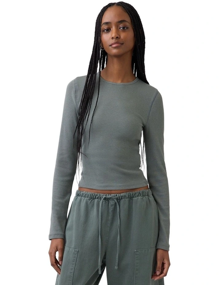 Long Sleeves Modal Rib Crew T-shirt 2 x 2 in Vintage Palm image 1