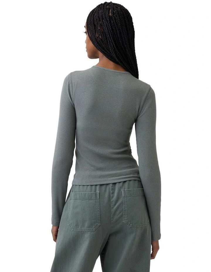 Long Sleeves Modal Rib Crew T-shirt 2 x 2 in Vintage Palm image 2