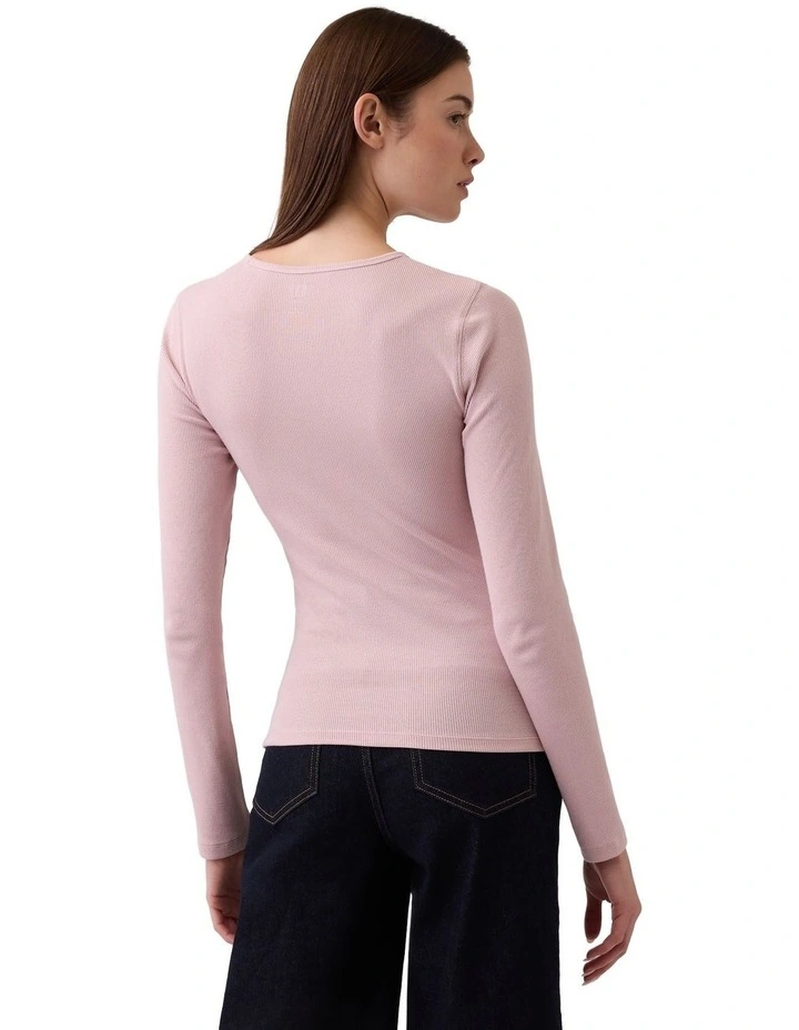 Long Sleeve Mod 2X2 Rib Crew Neck Top in Pink image 2