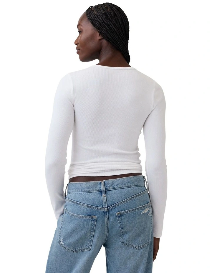 Long Sleeve Mod 2X2 Rib Crew Neck Top in White image 2