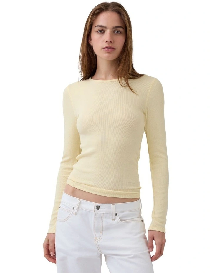 Long Sleeve Modal 2X2 Rib Crew T-shirt in Yellow image 1