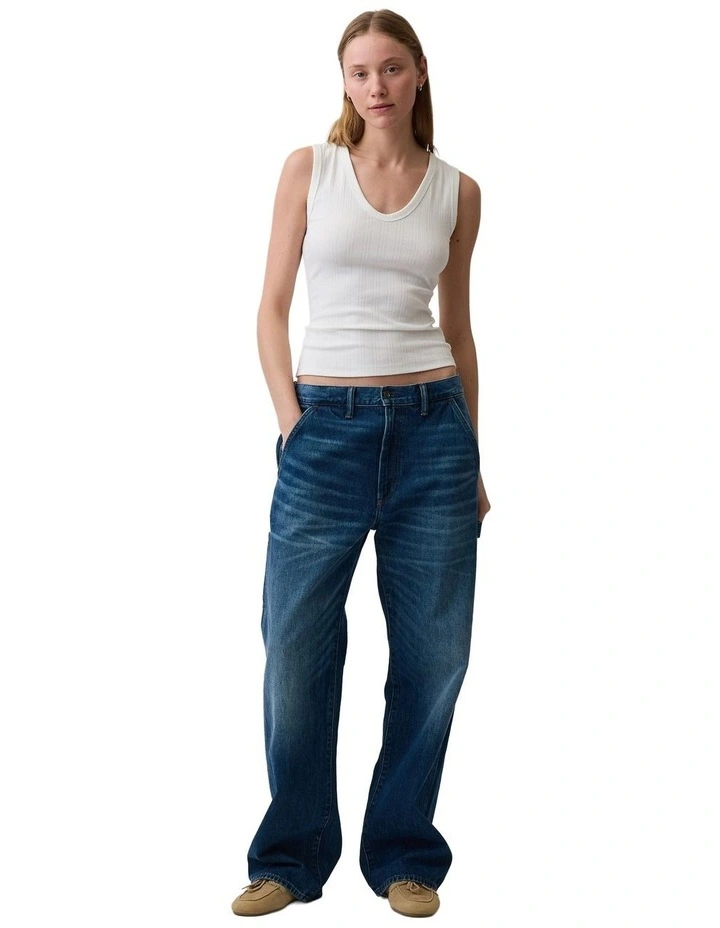 Variegated Rib Tank Top in White image 3