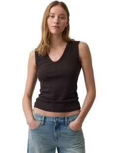 Variegated Rib Tank Top in Brown