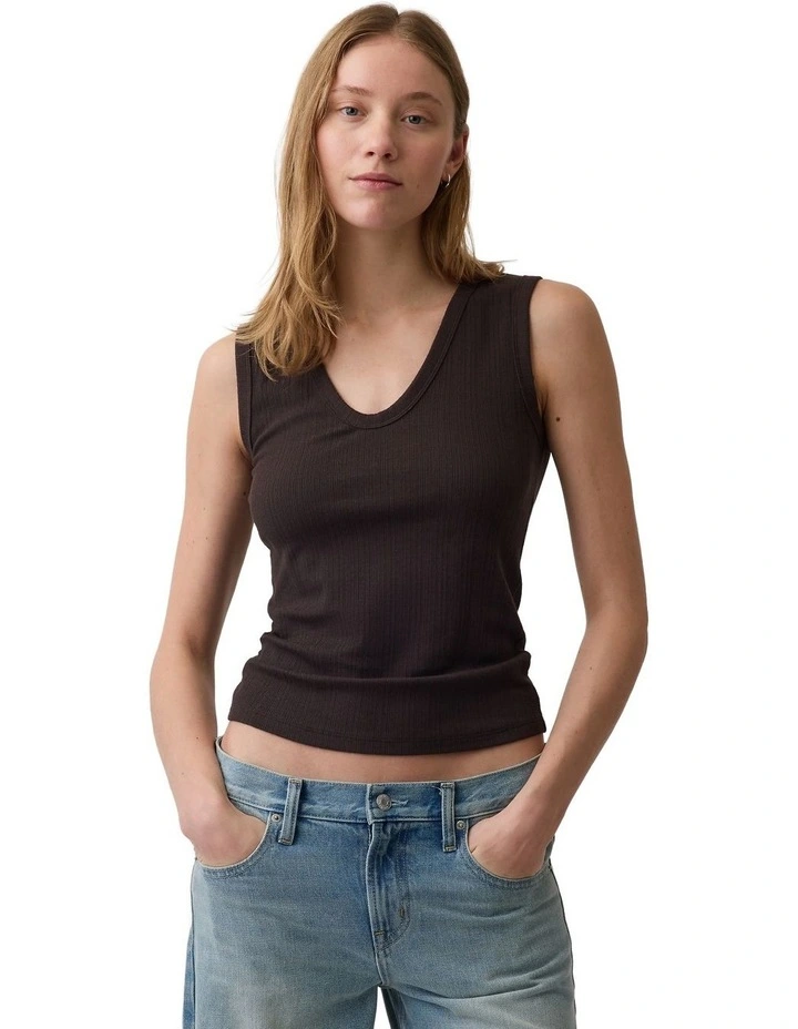 Variegated Rib Tank Top in Brown image 1