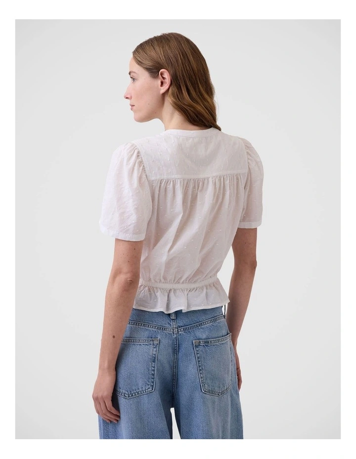 Button-Front Crop Peplum Top in Fresh White image 2
