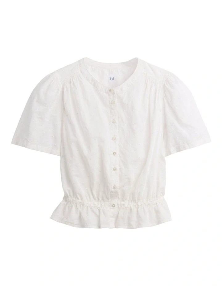 Button-Front Crop Peplum Top in Fresh White image 5