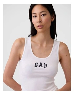 Logo Ribbed Tank Top in White