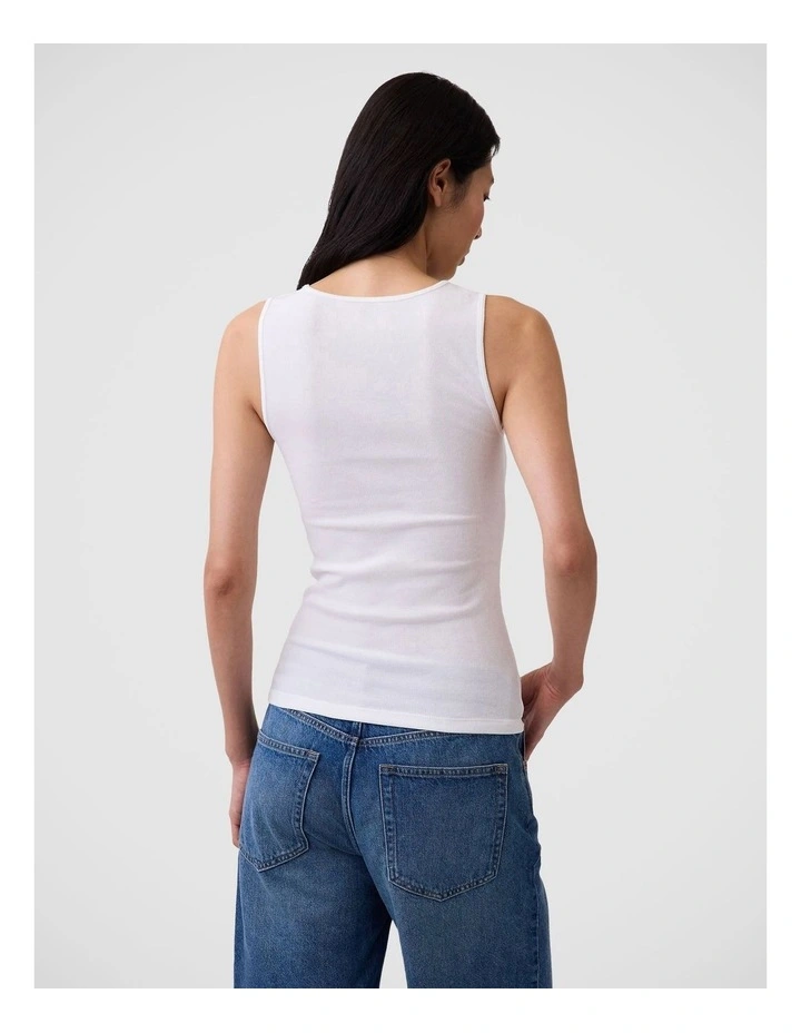 Logo Ribbed Tank Top in White image 2