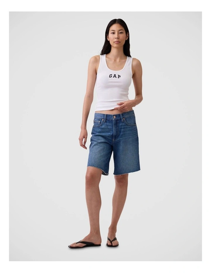 Logo Ribbed Tank Top in White image 3