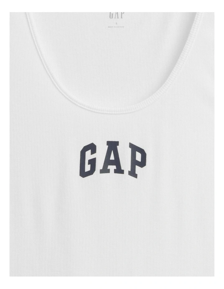 Logo Ribbed Tank Top in White image 4