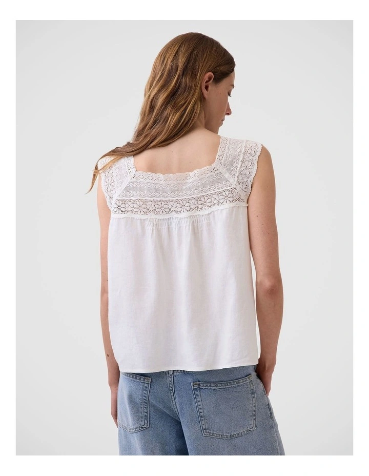 Linen-Blend Crochet Square-Neck Top in New Off White image 2