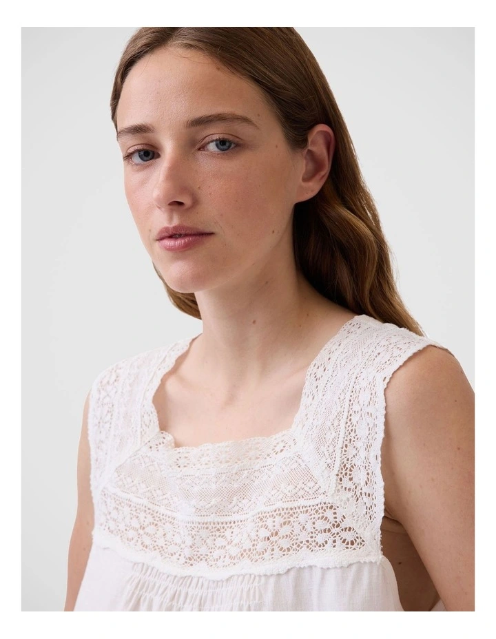 Linen-Blend Crochet Square-Neck Top in New Off White image 4