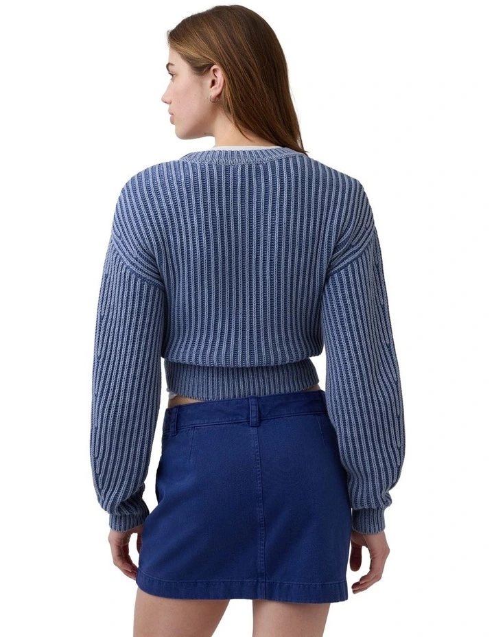 Cotton Plaited Barrel Po Sweater in Blue image 2