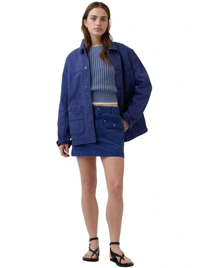 Cotton Plaited Barrel Po Sweater in Blue image 3