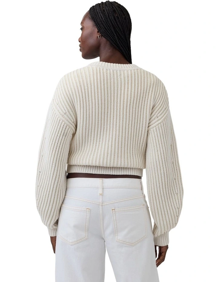 Cotton Plaited Barrel Po Sweater in Beige image 2