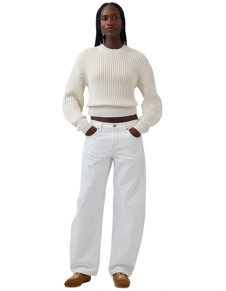 Cotton Plaited Barrel Po Sweater in Beige image 3