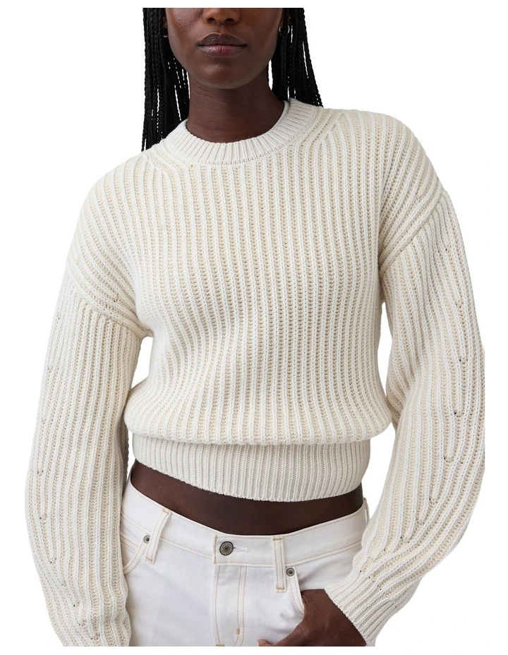 Cotton Plaited Barrel Po Sweater in Beige image 4