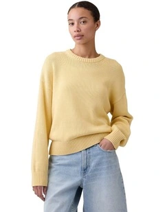 Relaxed Cotton Crewneck Sweater in Yellow