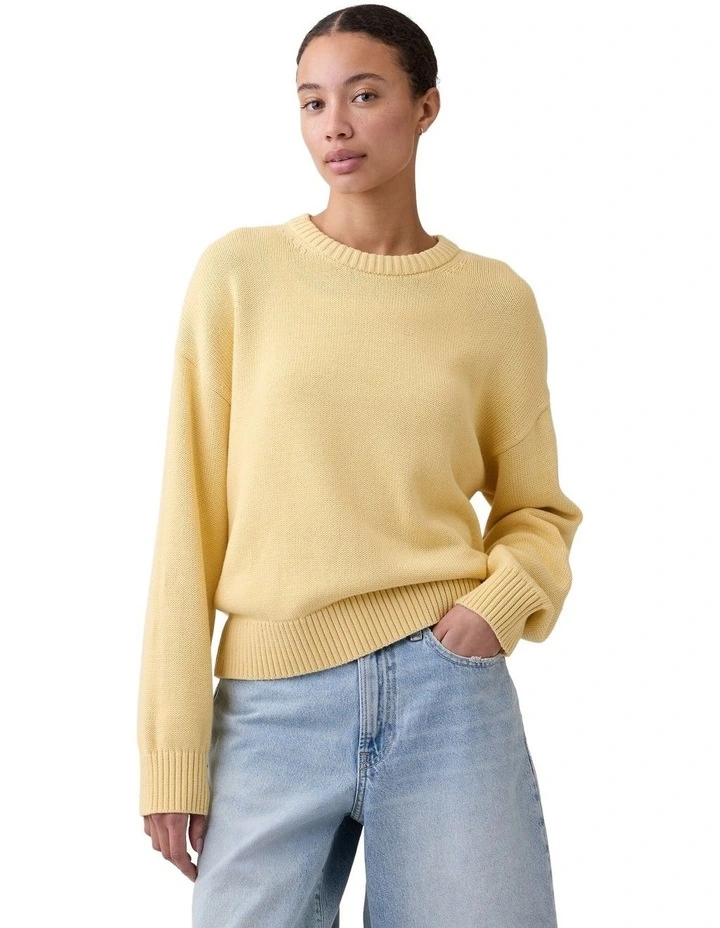Relaxed Cotton Crewneck Sweater in Yellow image 1