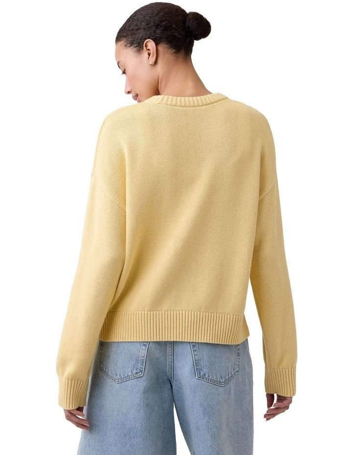 Relaxed Cotton Crewneck Sweater in Yellow image 2
