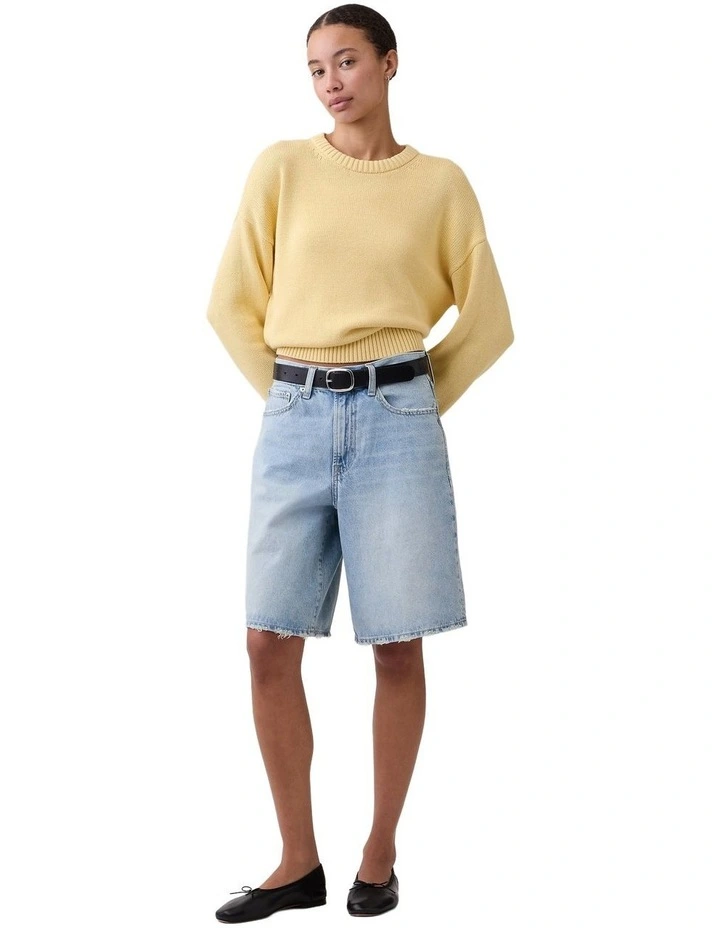 Relaxed Cotton Crewneck Sweater in Yellow image 3