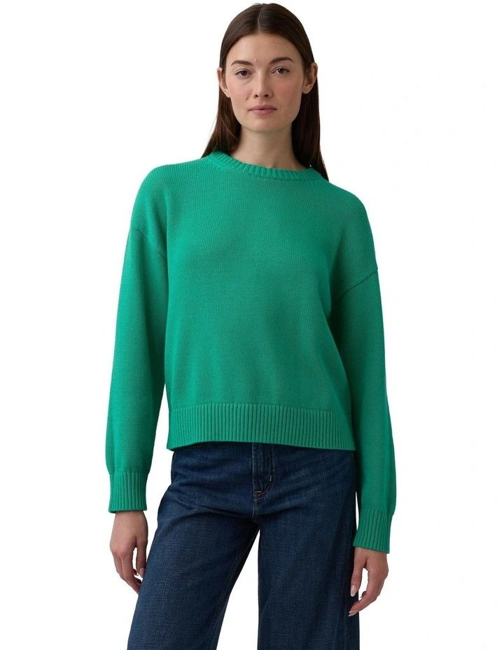 Relaxed Cotton Crewneck Sweater in Green image 1