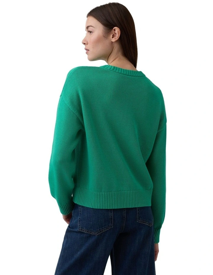 Relaxed Cotton Crewneck Sweater in Green image 2