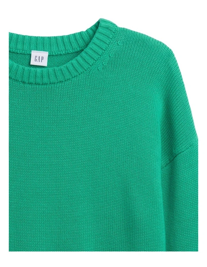 Relaxed Cotton Crewneck Sweater in Green image 4
