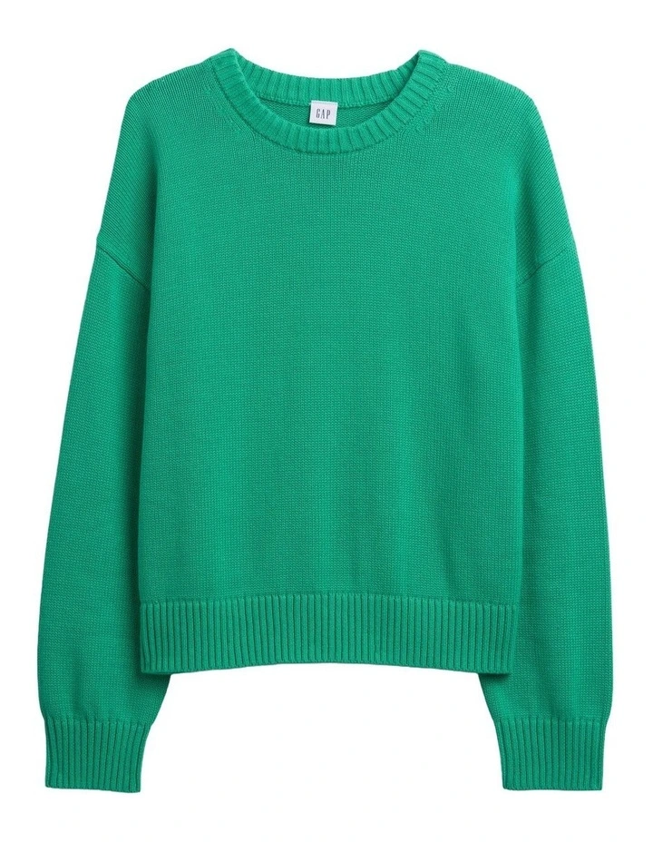 Relaxed Cotton Crewneck Sweater in Green image 5