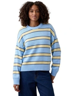 Relaxed Cotton Crewneck Sweater in Blue