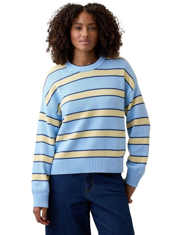 Relaxed Cotton Crewneck Sweater in Blue image 1